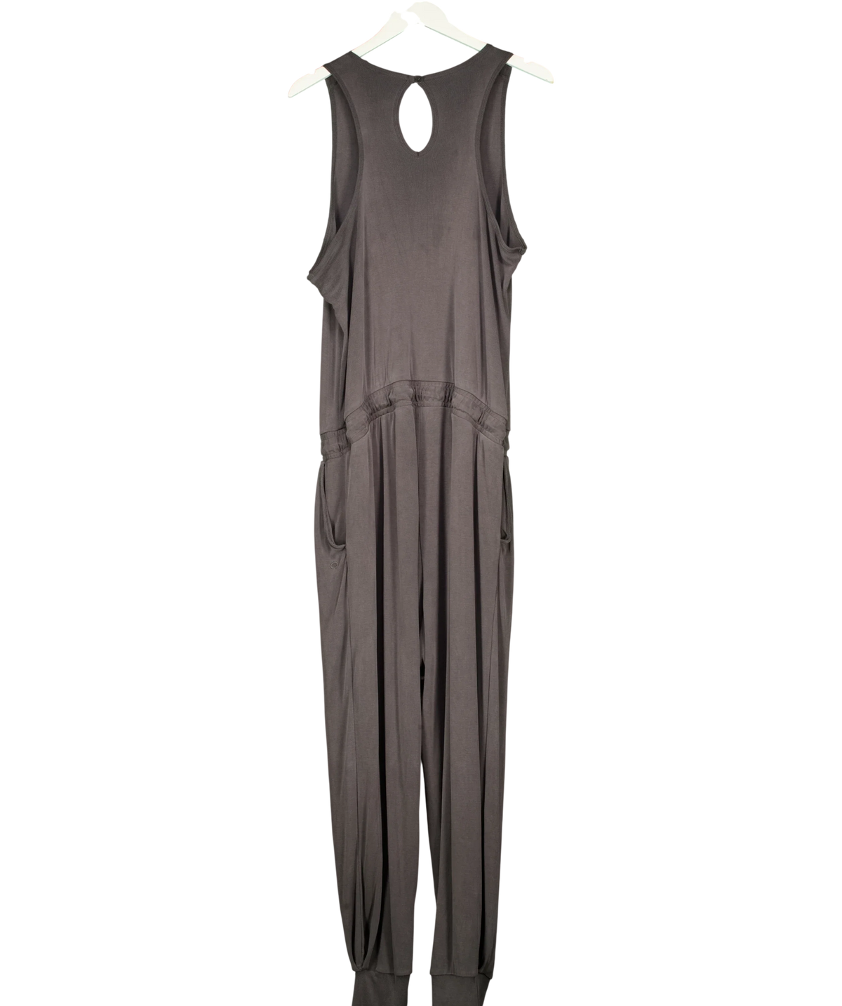 GOOD MOVE Grey Modal Rich Ribbed Relaxed Jumpsuit, size UK 18 — back