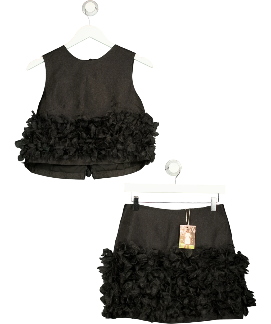 Sister Jane Black Plume Organza / Lume Organza Crop Top and Mini Skirt, size UK S — front