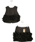 Sister Jane Black Plume Organza / Lume Organza Crop Top and Mini Skirt, size UK S — front