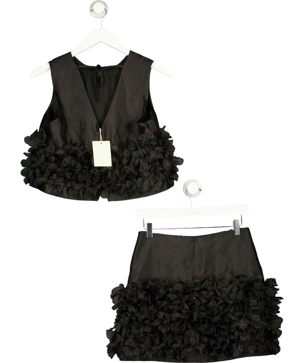 Sister Jane Black Plume Organza / Lume Organza Crop Top and Mini Skirt, size UK S — back