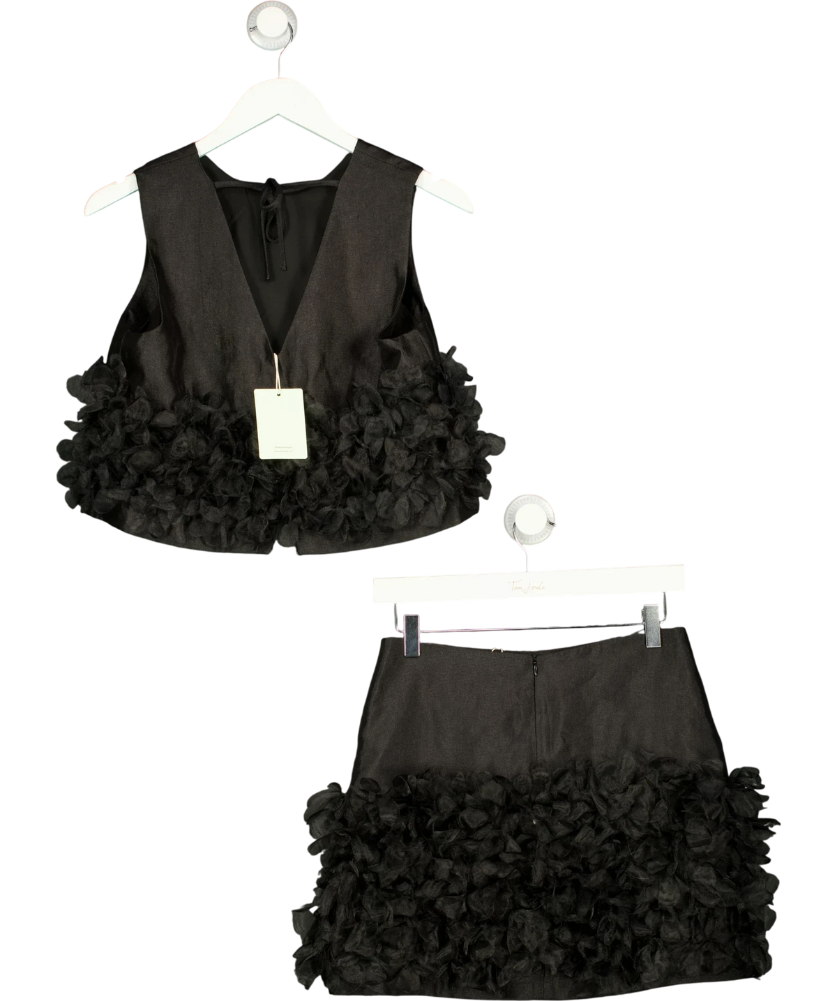 Sister Jane Black Plume Organza / Lume Organza Crop Top and Mini Skirt, size UK S — back
