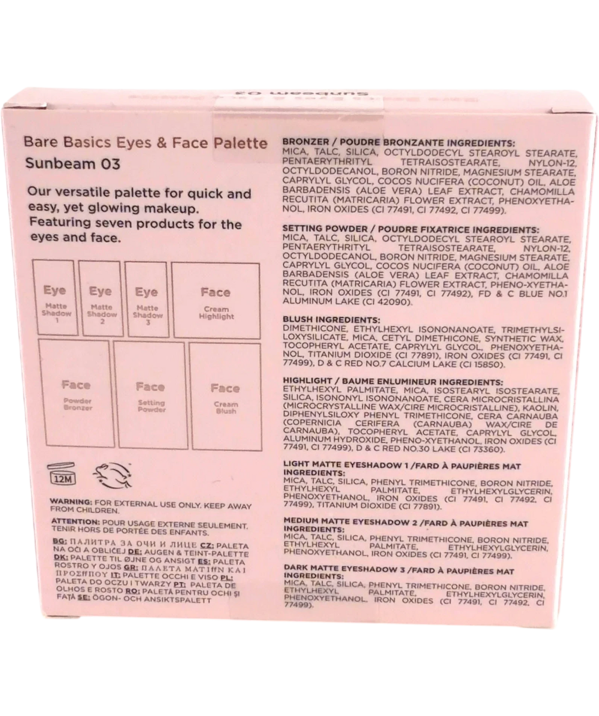 Sculpted by Aimee Sunbeam 03 Bare Basics Face Palette, size 22g — back