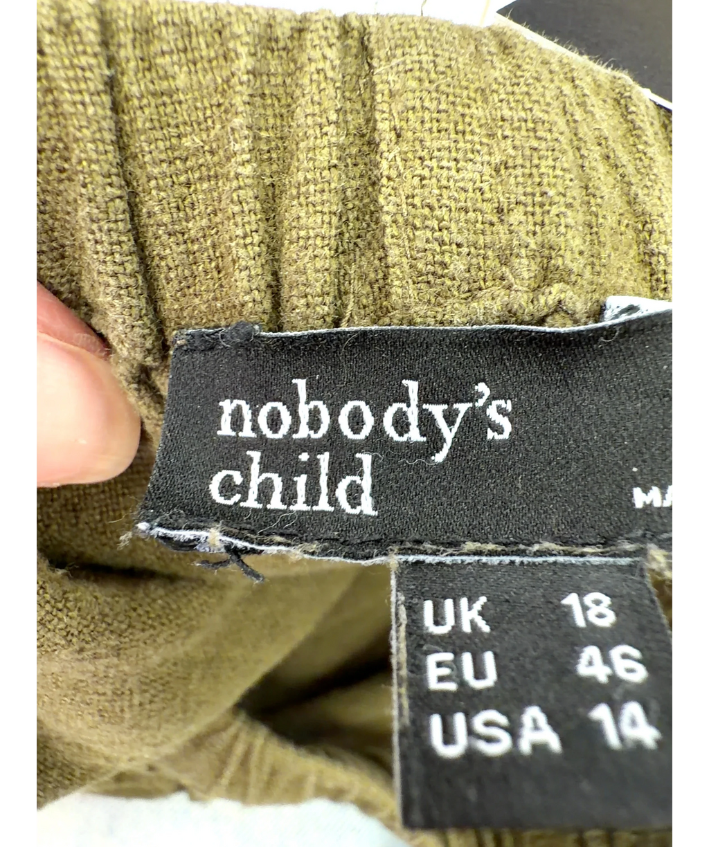 Nobody's Child olive green Tadlow Trousers, size UK 18 — detail