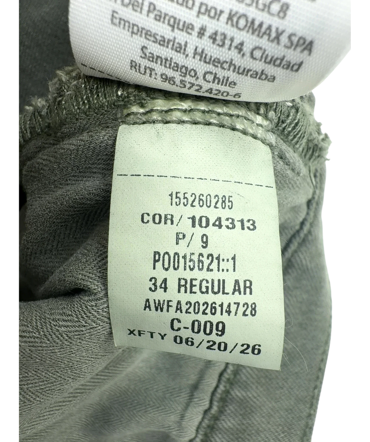ABERCROMBIE & FITCH Green Colour, size W34 — fabric detail