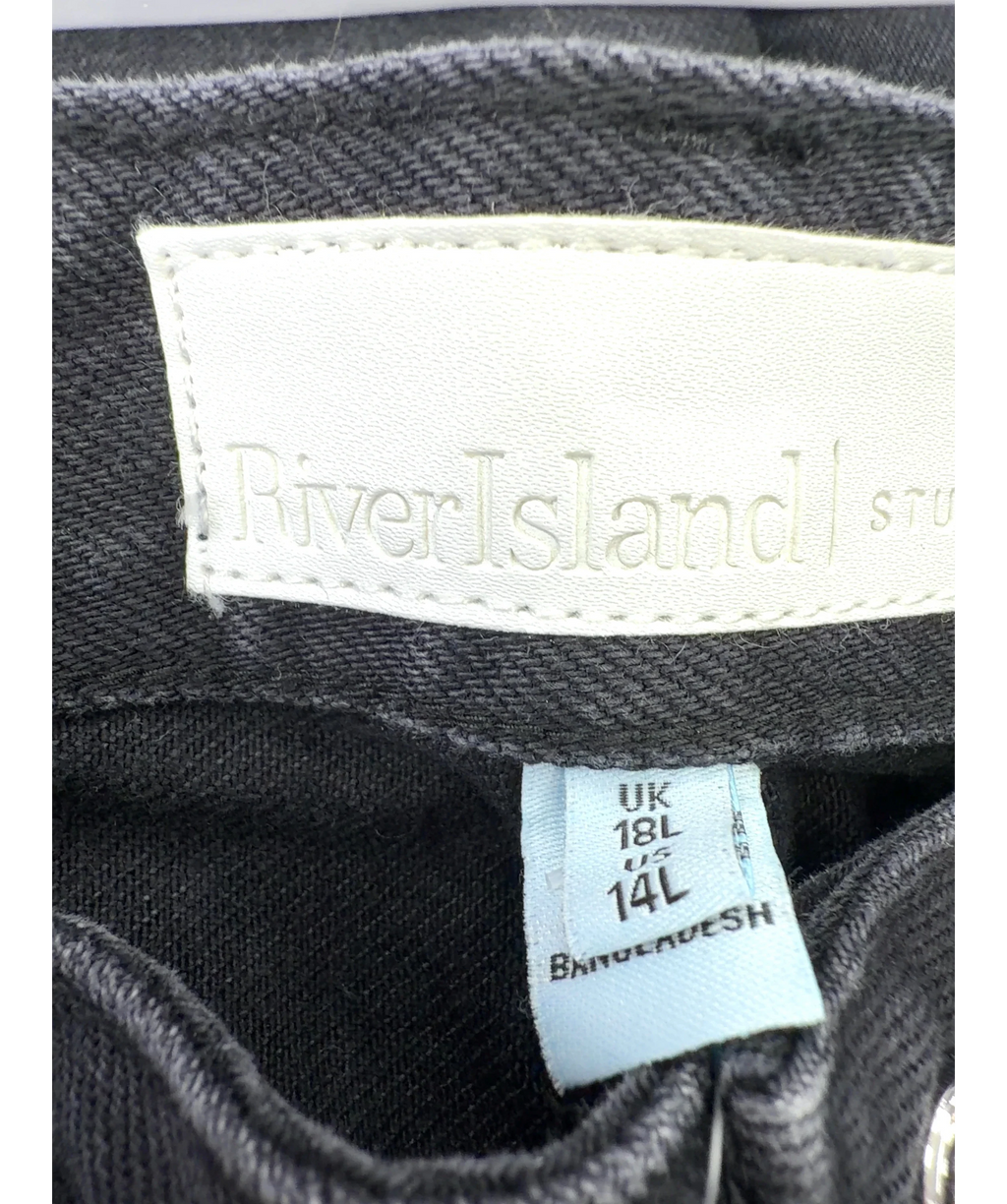 River Island Black plain black straight-leg jeans, size UK 18 — detail