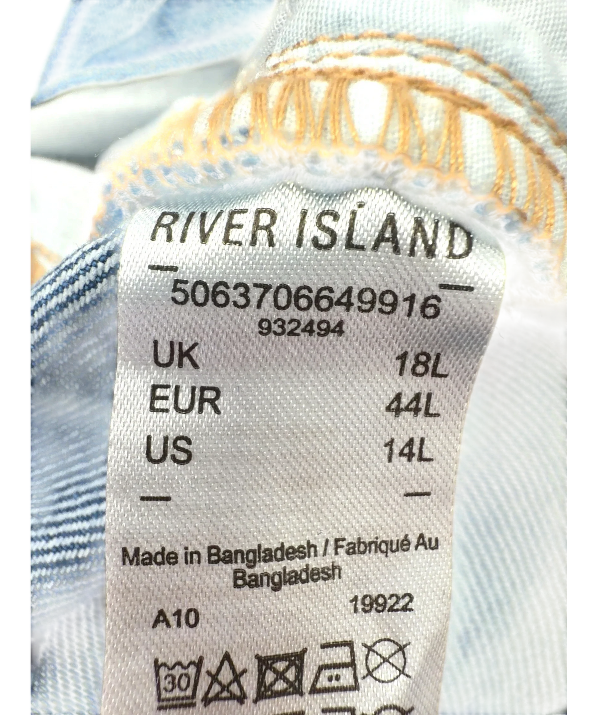 River Island Blue DENIM SPECIAL, size UK 18 — fabric detail