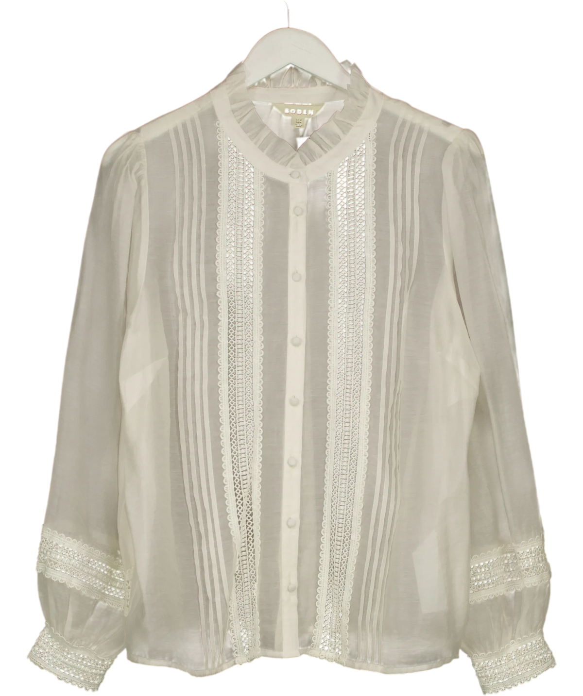 Boden White Lace Trim Top, size UK 18 — front