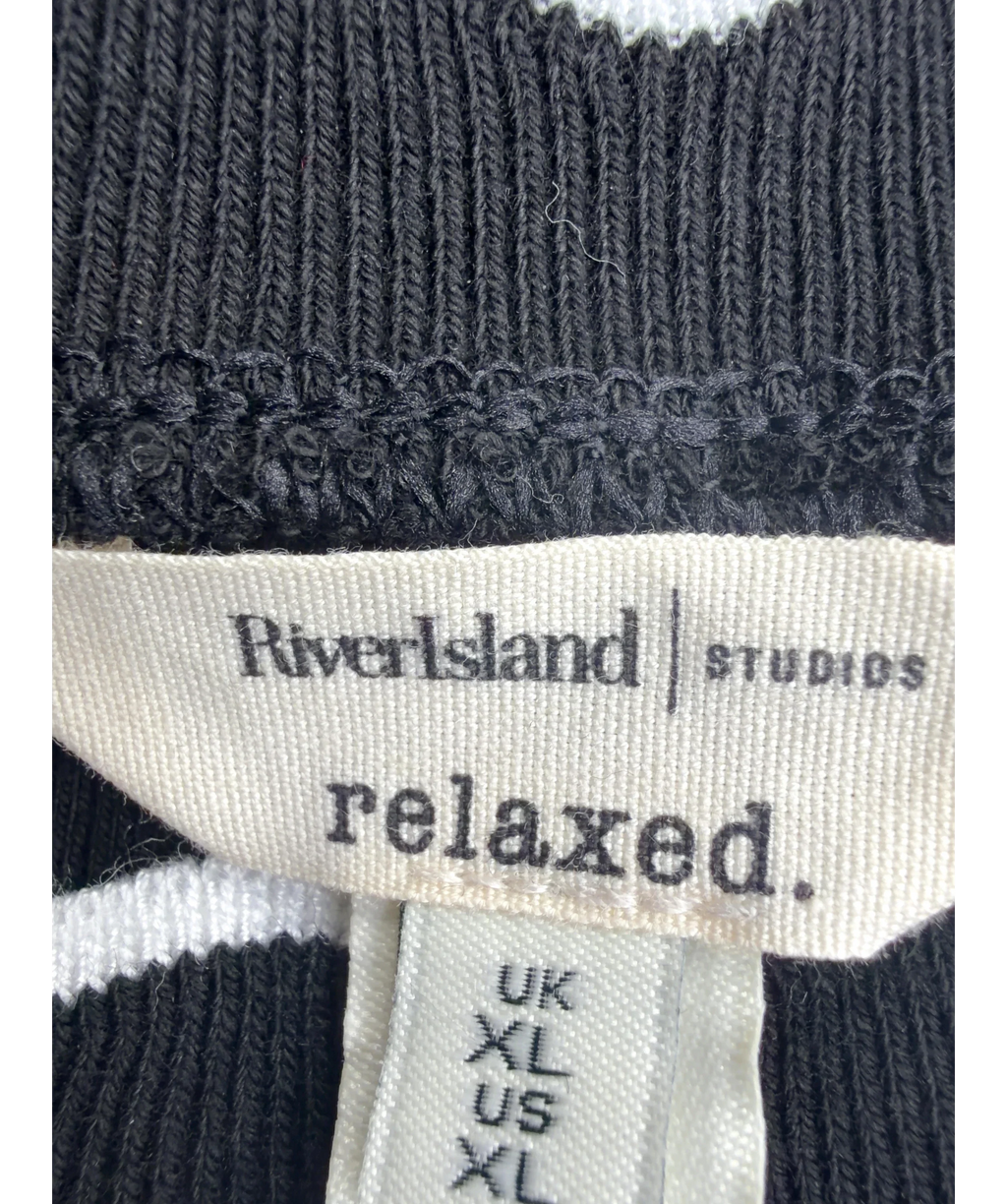 River Island Black Black Scallop Trim Ribbed Cardigan, size UK XL — detail
