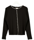 River Island Black Black Scallop Trim Ribbed Cardigan, size UK XL — front