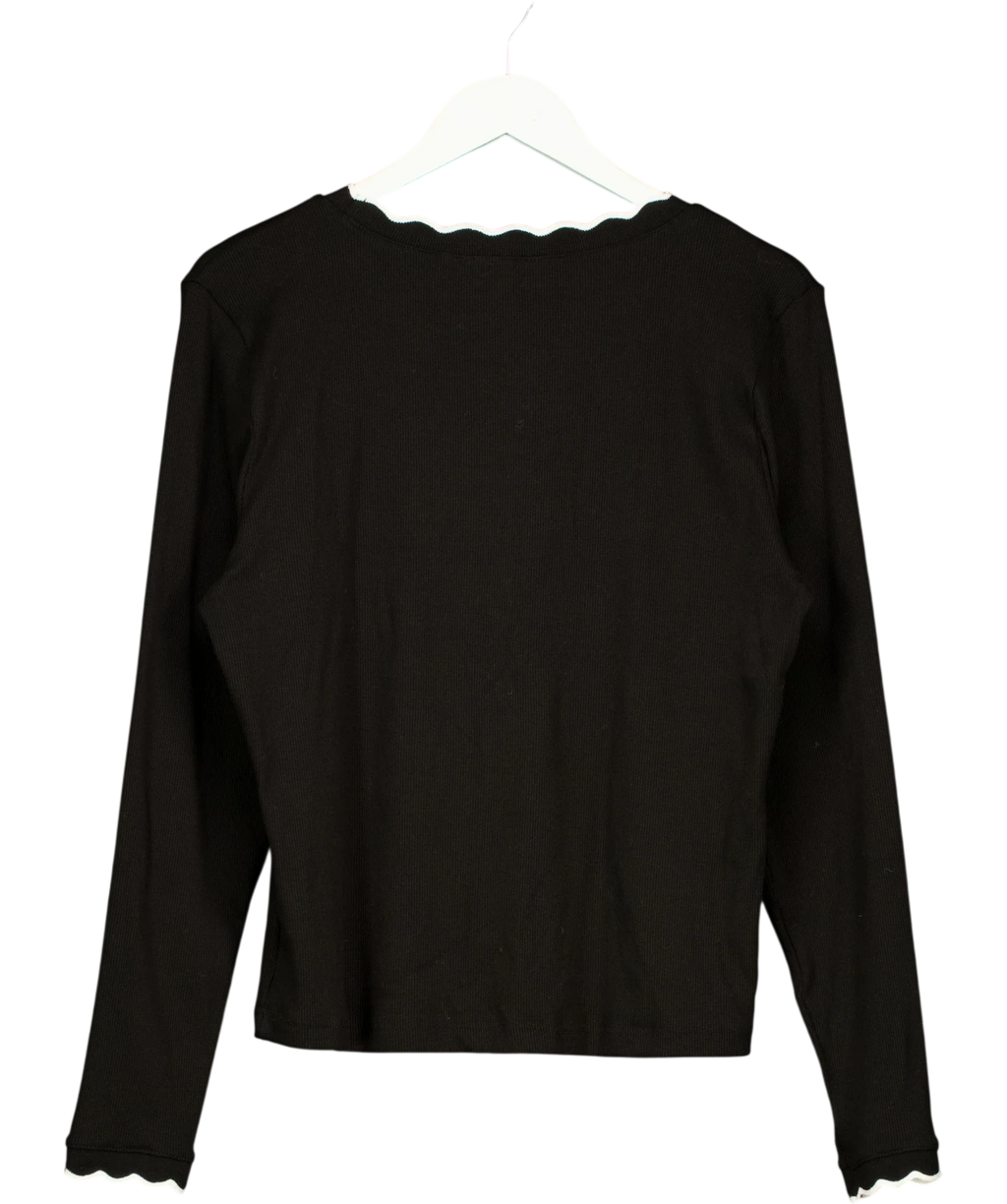 River Island Black Black Scallop Trim Ribbed Cardigan, size UK XL — back