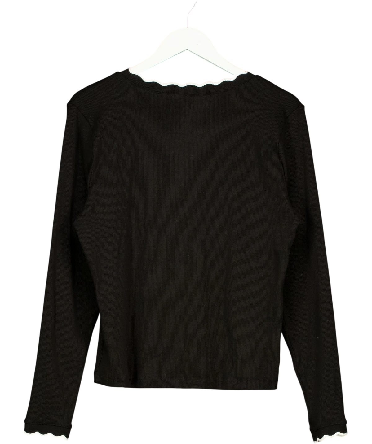 River Island Black Black Scallop Trim Ribbed Cardigan, size UK XL — back