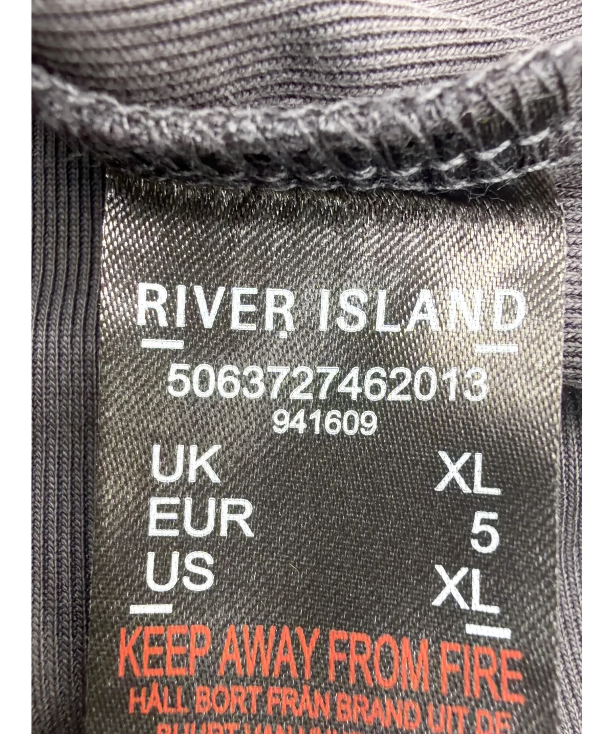 River Island Grey Soft Touch Tank Top, size UK XL — fabric detail