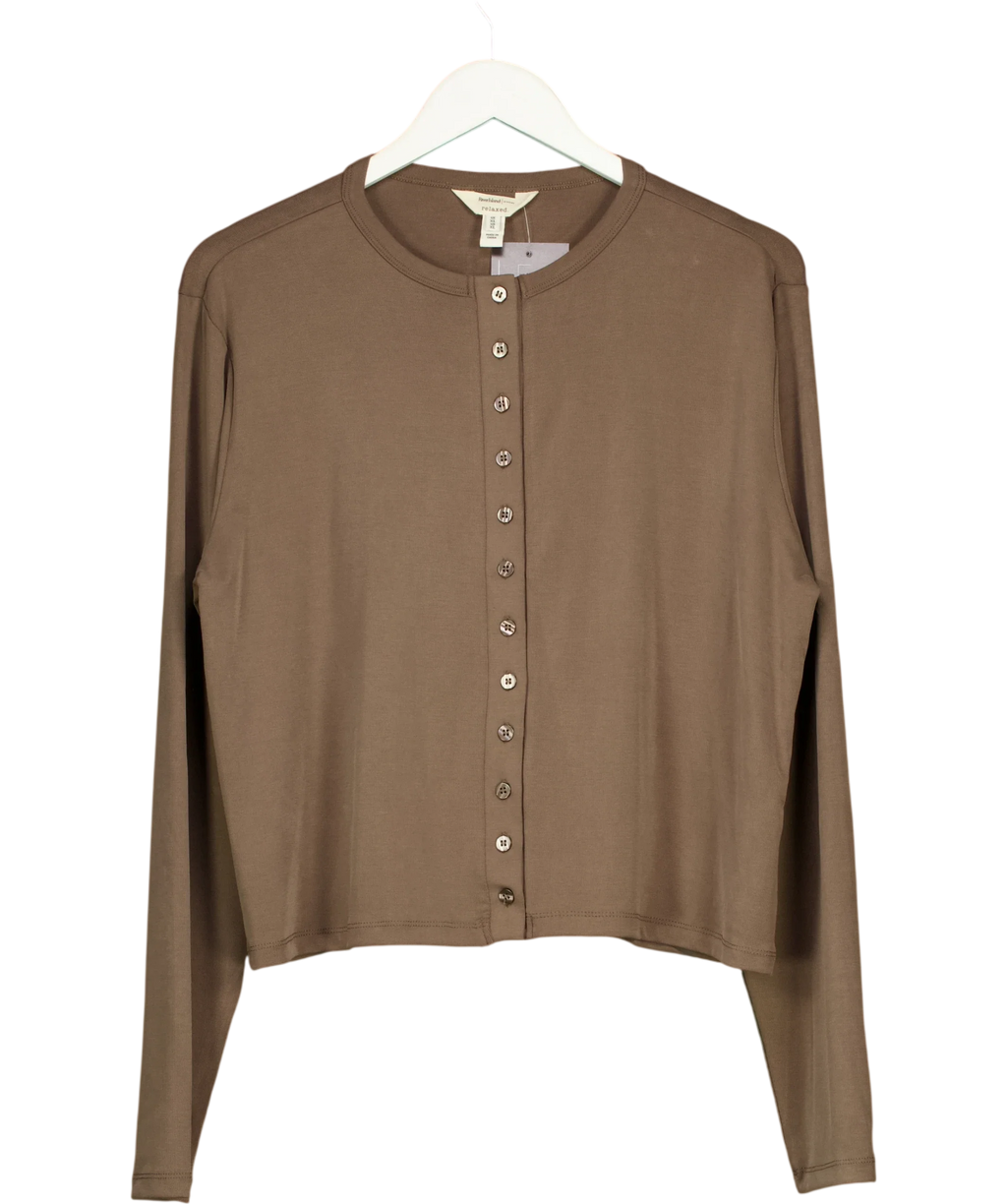 River Island Brown Brown Long Sleeve Soft Touch Top / Button-Through Cardigan, size UK XL — front