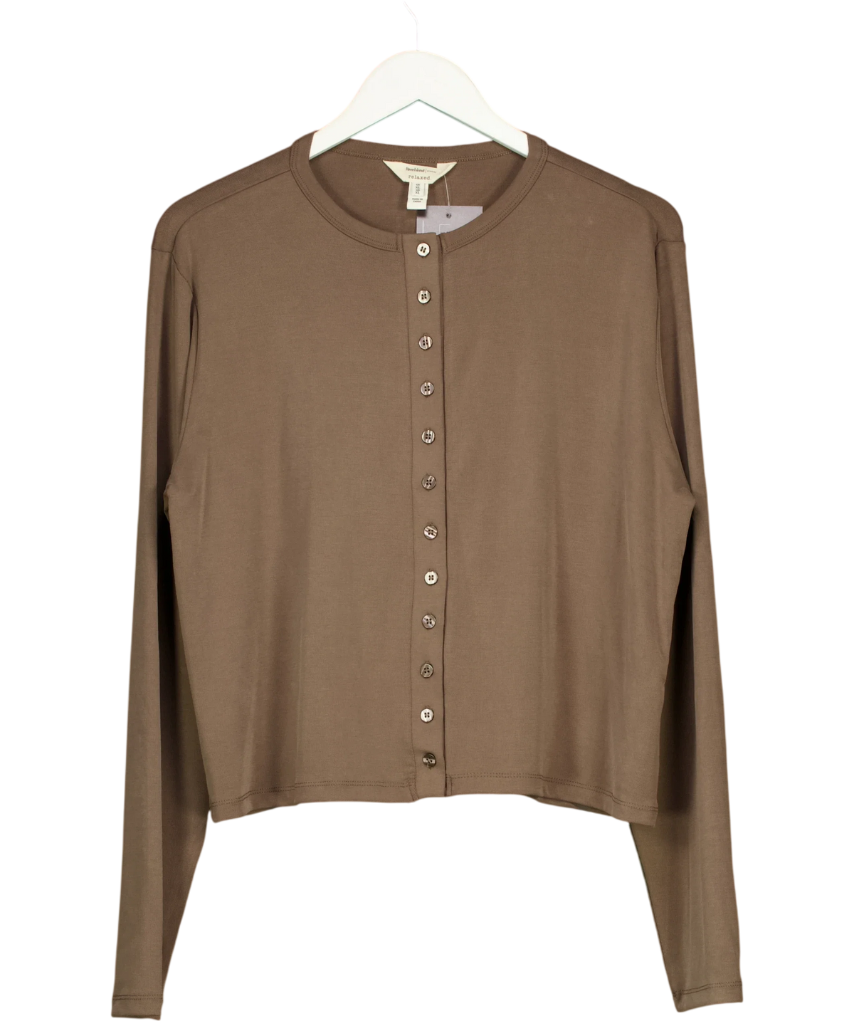 River Island Brown Brown Long Sleeve Soft Touch Top / Button-Through Cardigan, size UK XL — front