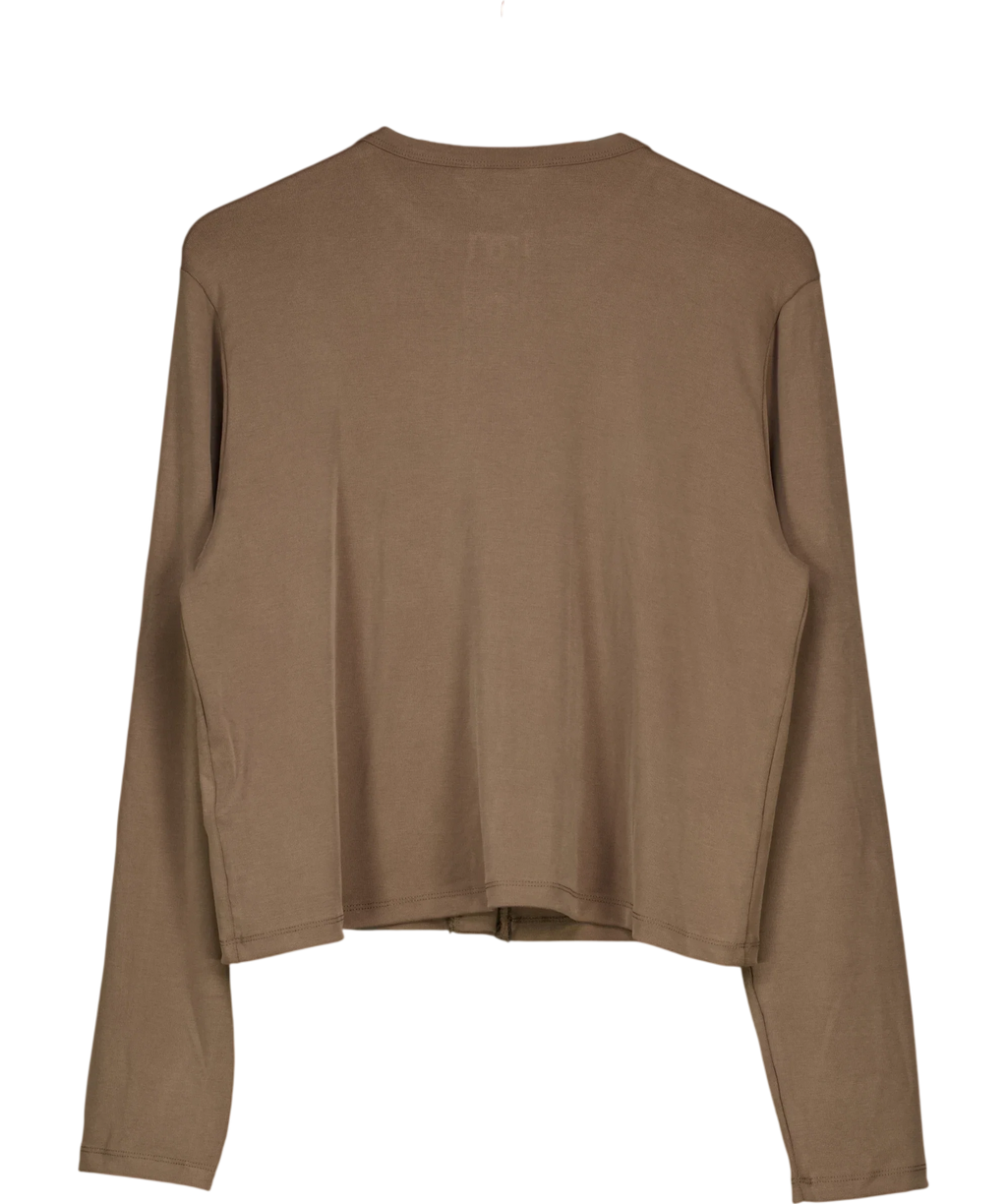 River Island Brown Brown Long Sleeve Soft Touch Top / Button-Through Cardigan, size UK XL — back