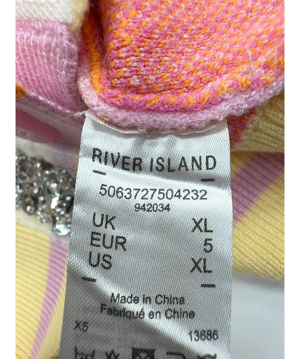 River Island Multicoloured multicoloured floral crystal-embellished cardigan, size UK XL — care label