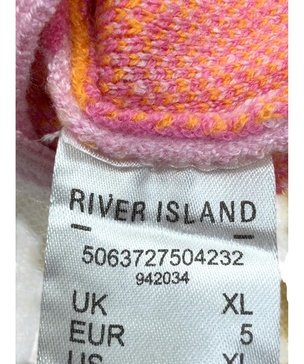 River Island Multicoloured multicoloured floral crystal-embellished cardigan, size UK XL — fabric detail