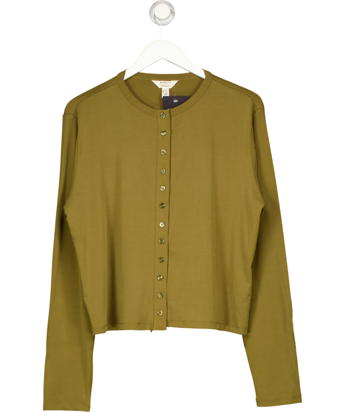 River Island khaki Long Sleeve Soft Touch Top / Button-Through Cardigan, size UK XL — front