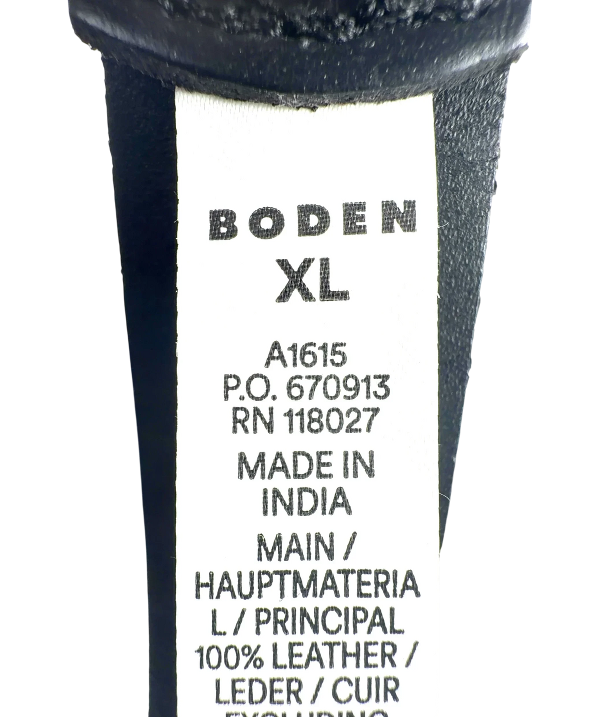 Boden Black Classic Leather Belt, size UK XL — fabric detail