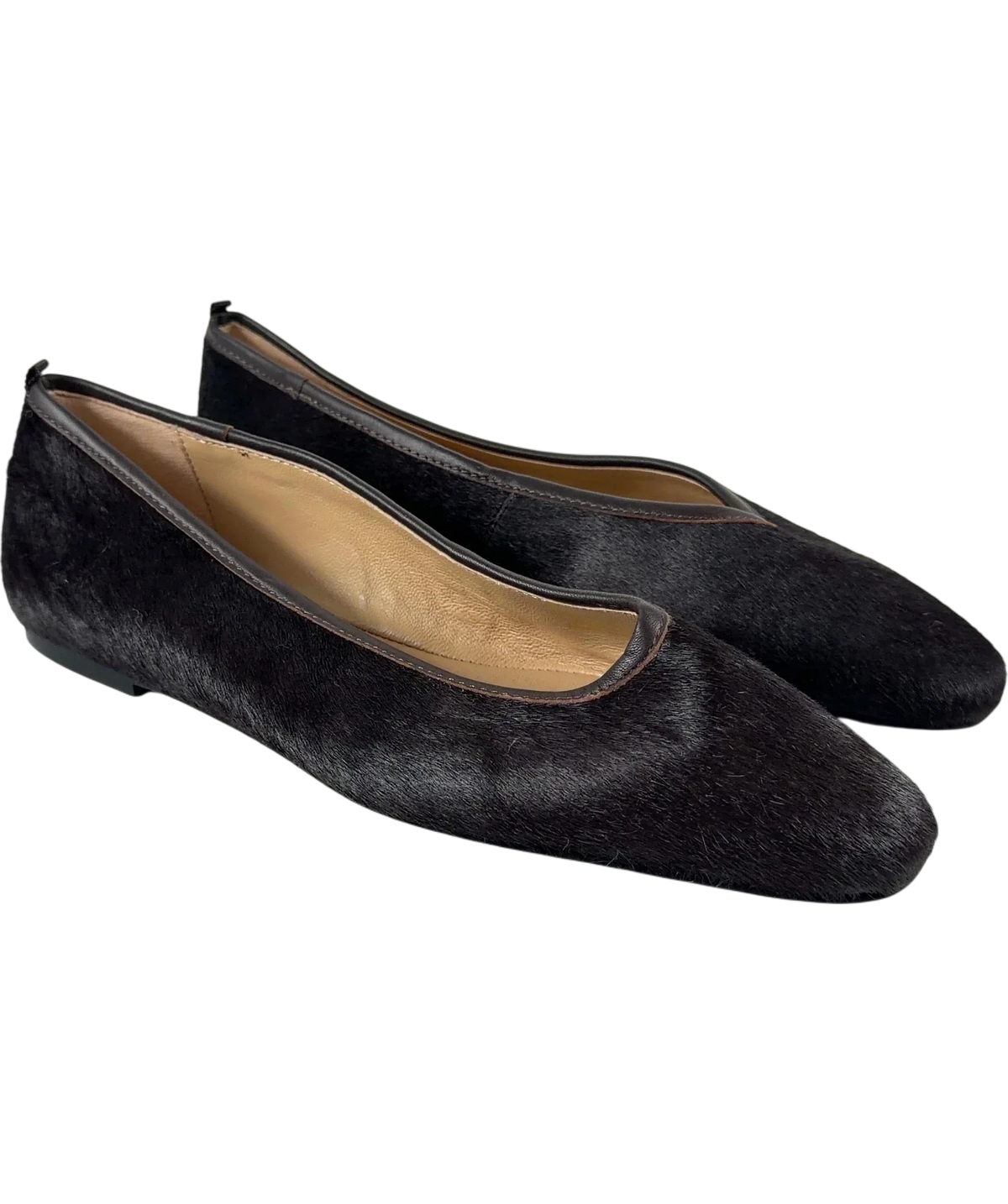 Boden Brown Calf Hair Square Toe Flats, size UK 7 EU 40 👠 — front