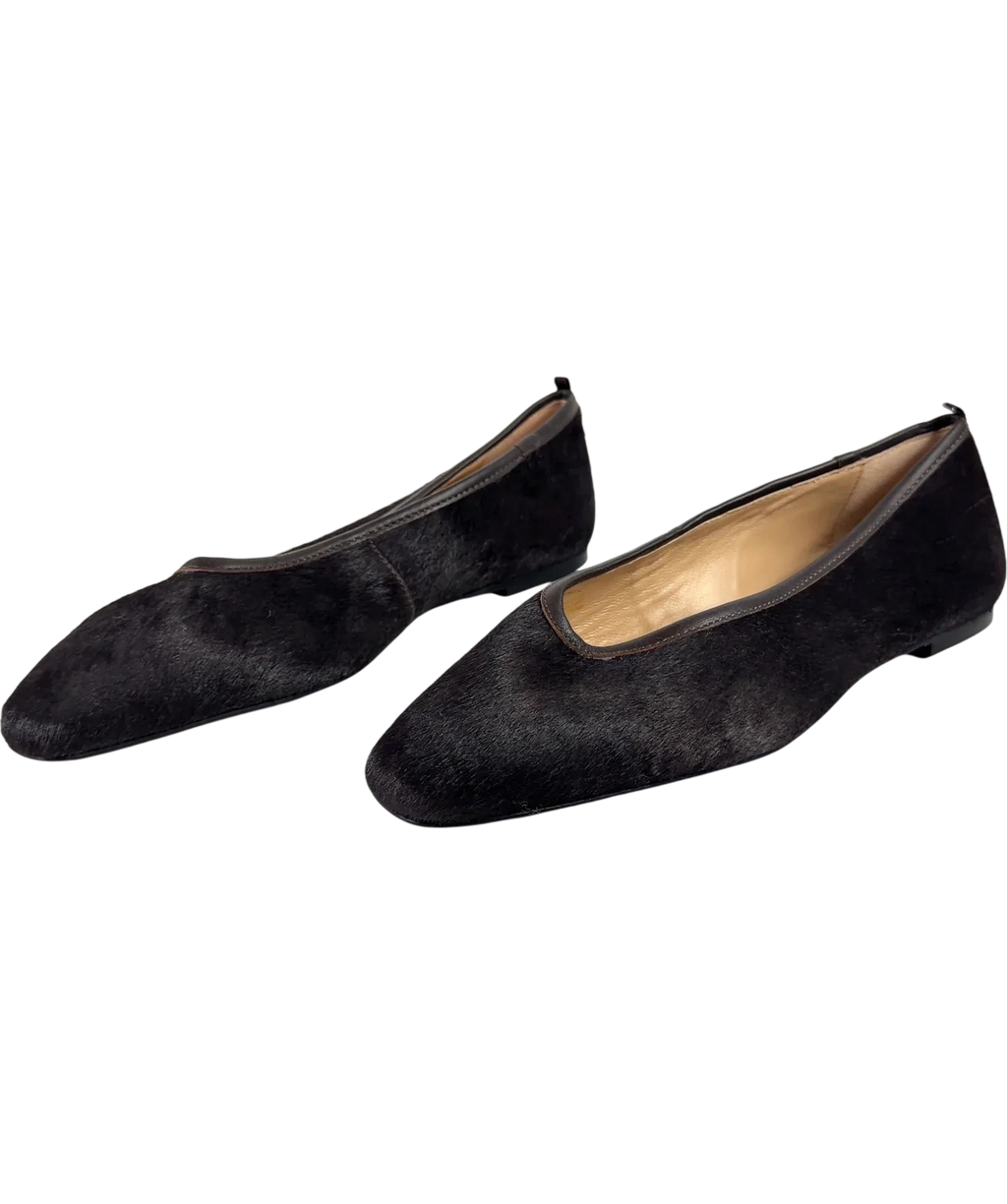 Boden Brown Calf Hair Square Toe Flats, size UK 7 EU 40 👠 — label