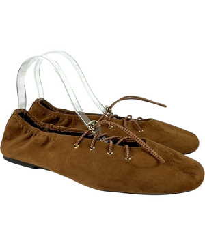 River Island Brown Faux Suede Lace Up Ballet Flats UK 8
