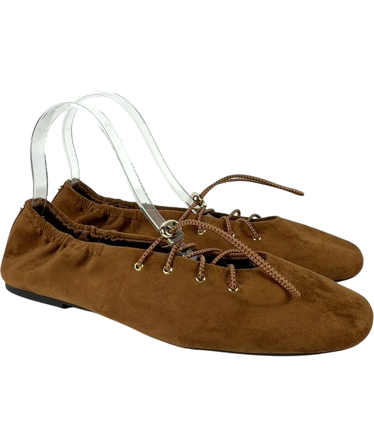 River Island Brown Brown Faux Suede Lace Up Ballet Flats, size UK 8 EU 41 👠 — front