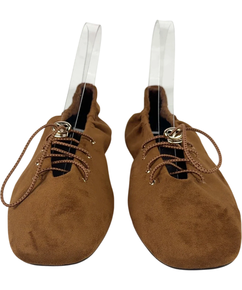 River Island Brown Brown Faux Suede Lace Up Ballet Flats, size UK 8 EU 41 👠 — detail