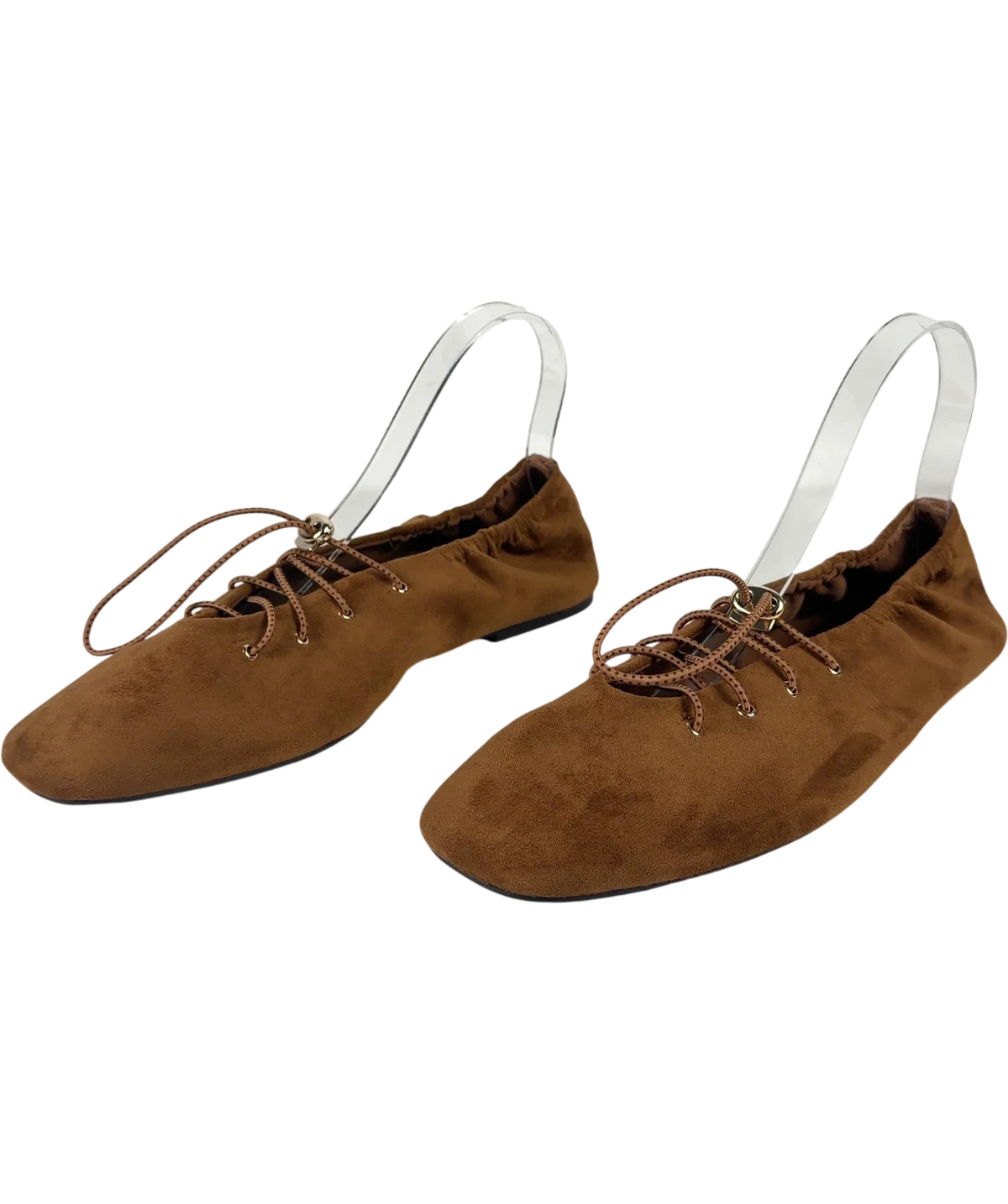 River Island Brown Brown Faux Suede Lace Up Ballet Flats, size UK 8 EU 41 👠 — label