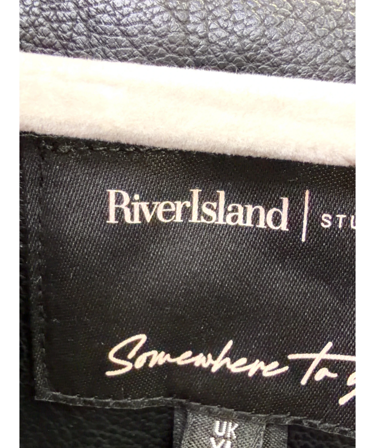 River Island Black Black Funnel Neck Faux Leather Jacket, size UK XL — detail