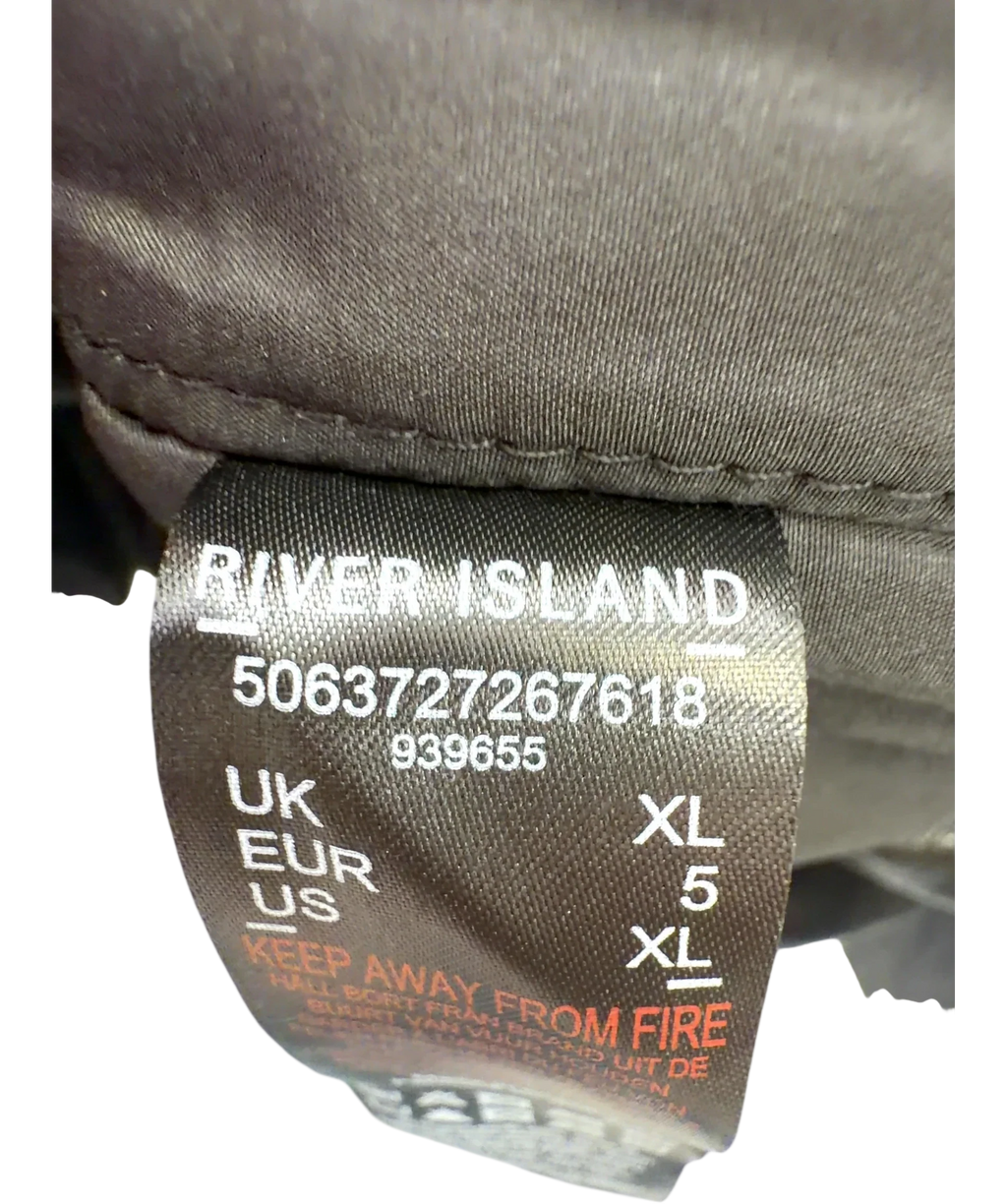 River Island Black Black Funnel Neck Faux Leather Jacket, size UK XL — fabric detail