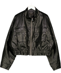 River Island Black Black Funnel Neck Faux Leather Jacket, size UK XL — front