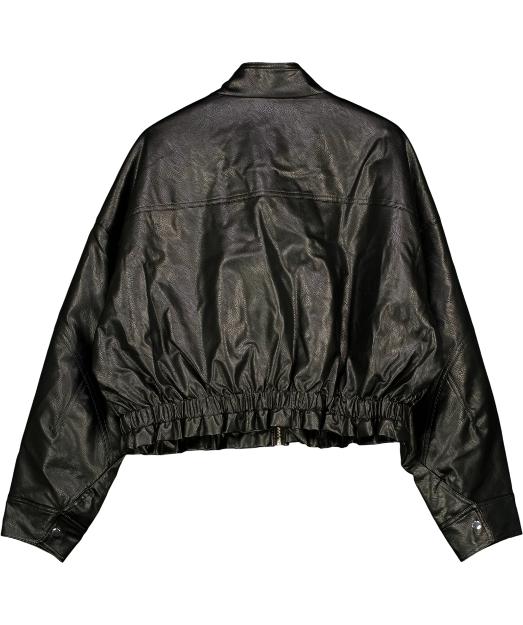 River Island Black Black Funnel Neck Faux Leather Jacket, size UK XL — back