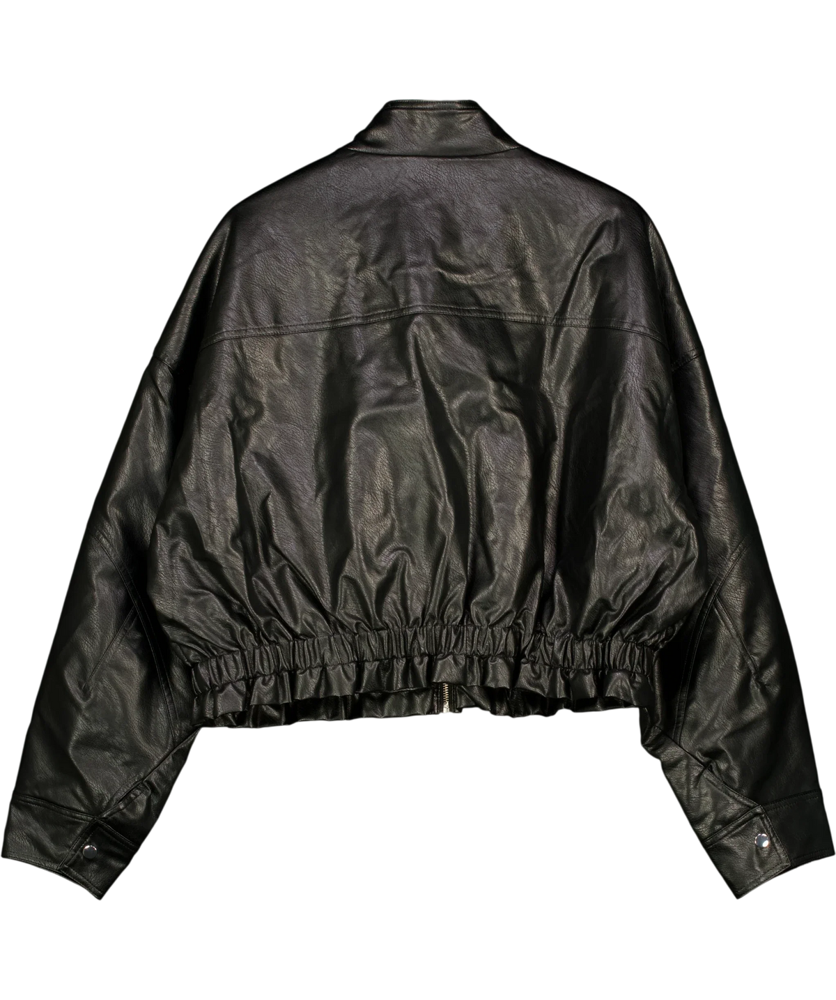 River Island Black Black Funnel Neck Faux Leather Jacket, size UK XL — back