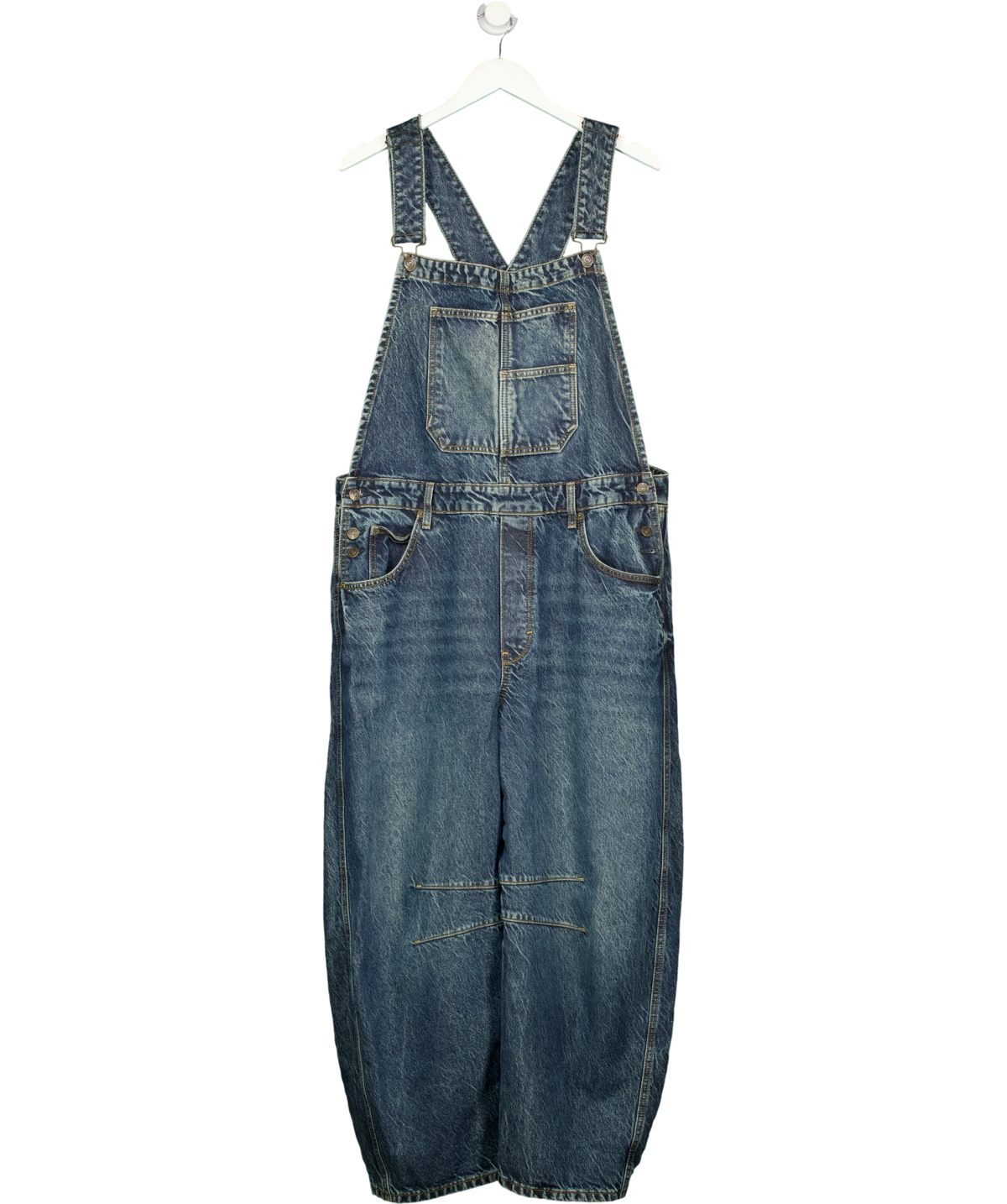 We The Free Blue Good Luck Barrel Overalls / Dungarees, size UK XL — front