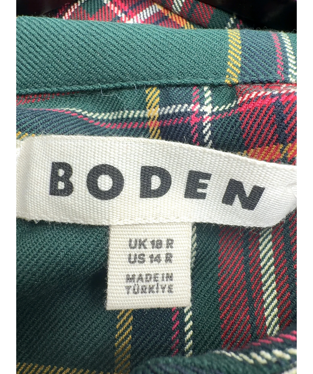 Boden Green Maeve Check Midi Shirt Dress, size UK 18 — detail