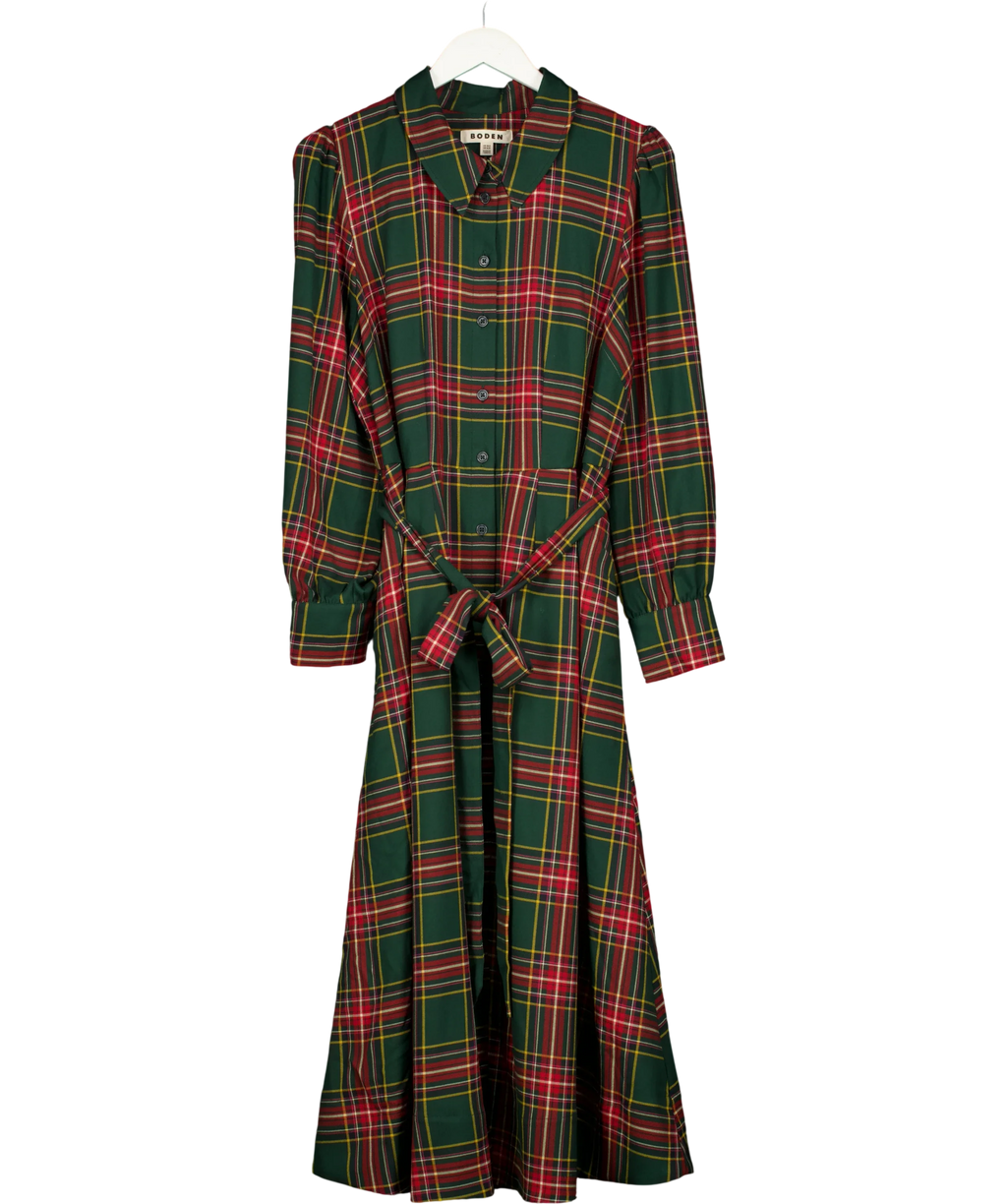 Boden Green Maeve Check Midi Shirt Dress, size UK 18 — front
