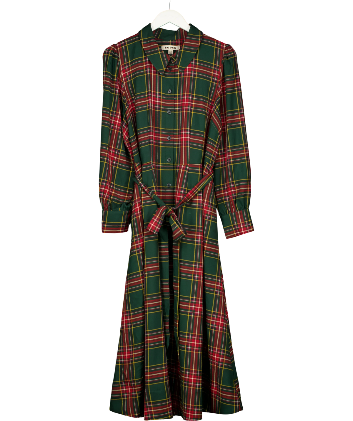 Boden Green Maeve Check Midi Shirt Dress, size UK 18 — front