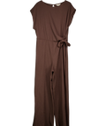 River Island Brown Brown Textured Tie Side Jumpsuit, size UK XL — front