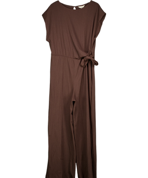River Island Textured Tie Side Jumpsuit Brown UK XL