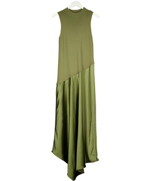 River Island Green Sleeveless Ribbed Satin Dress UK 16