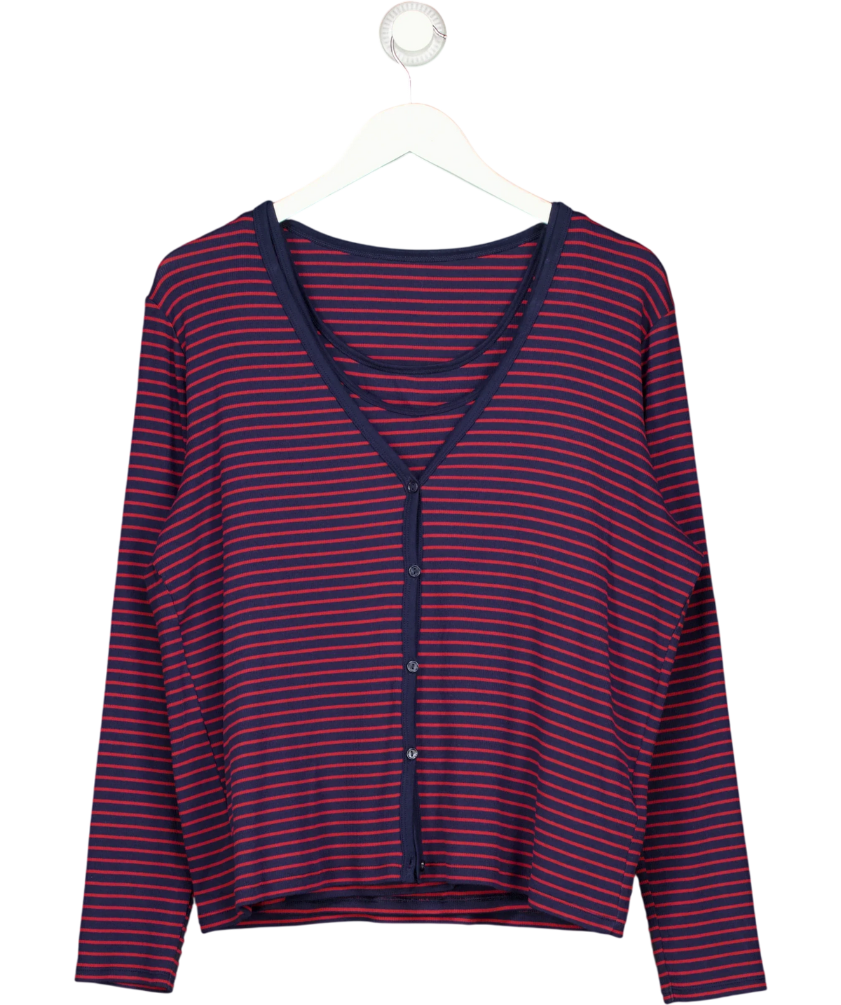Uniqlo Blue Women's Ribbed V Neck Cardigan (Striped), size UK XXL — front