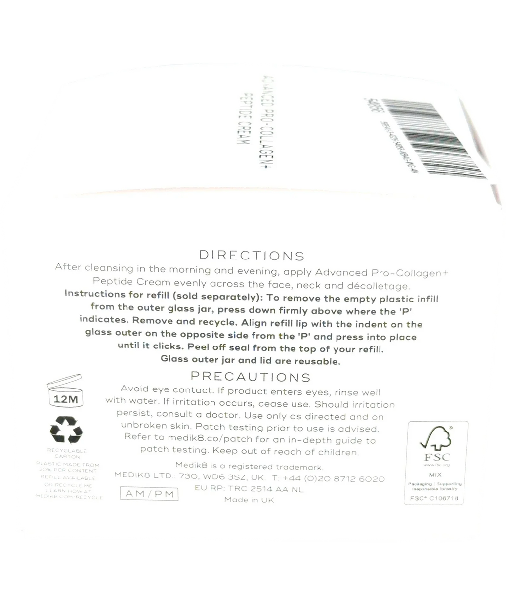 medik8 Advanced Pro-Collagen+ Peptide Cream, size 50ml — back