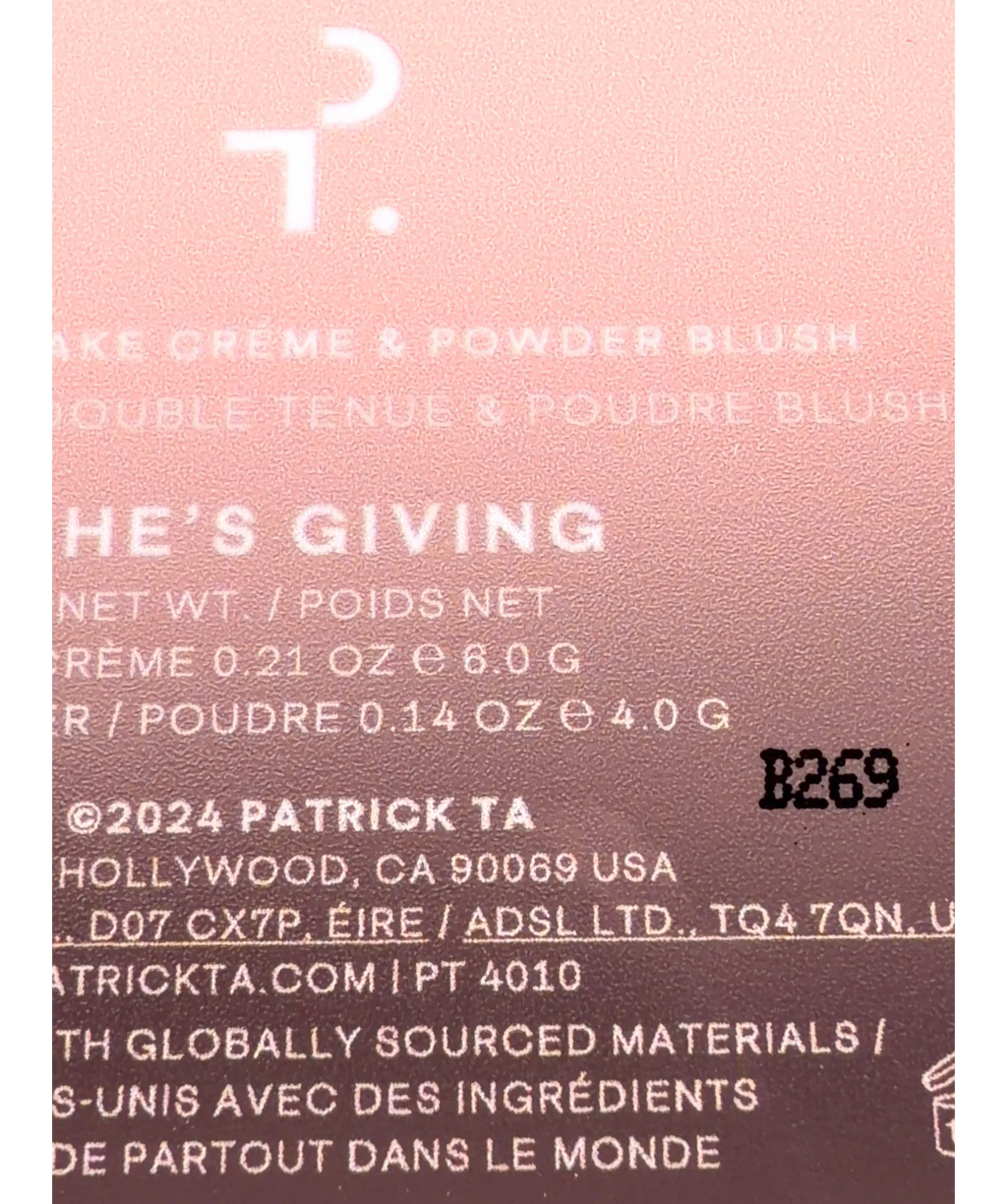 Patrick TA SHE'S GIVING Major Headlines Blush Duo, size 6.0g — care label