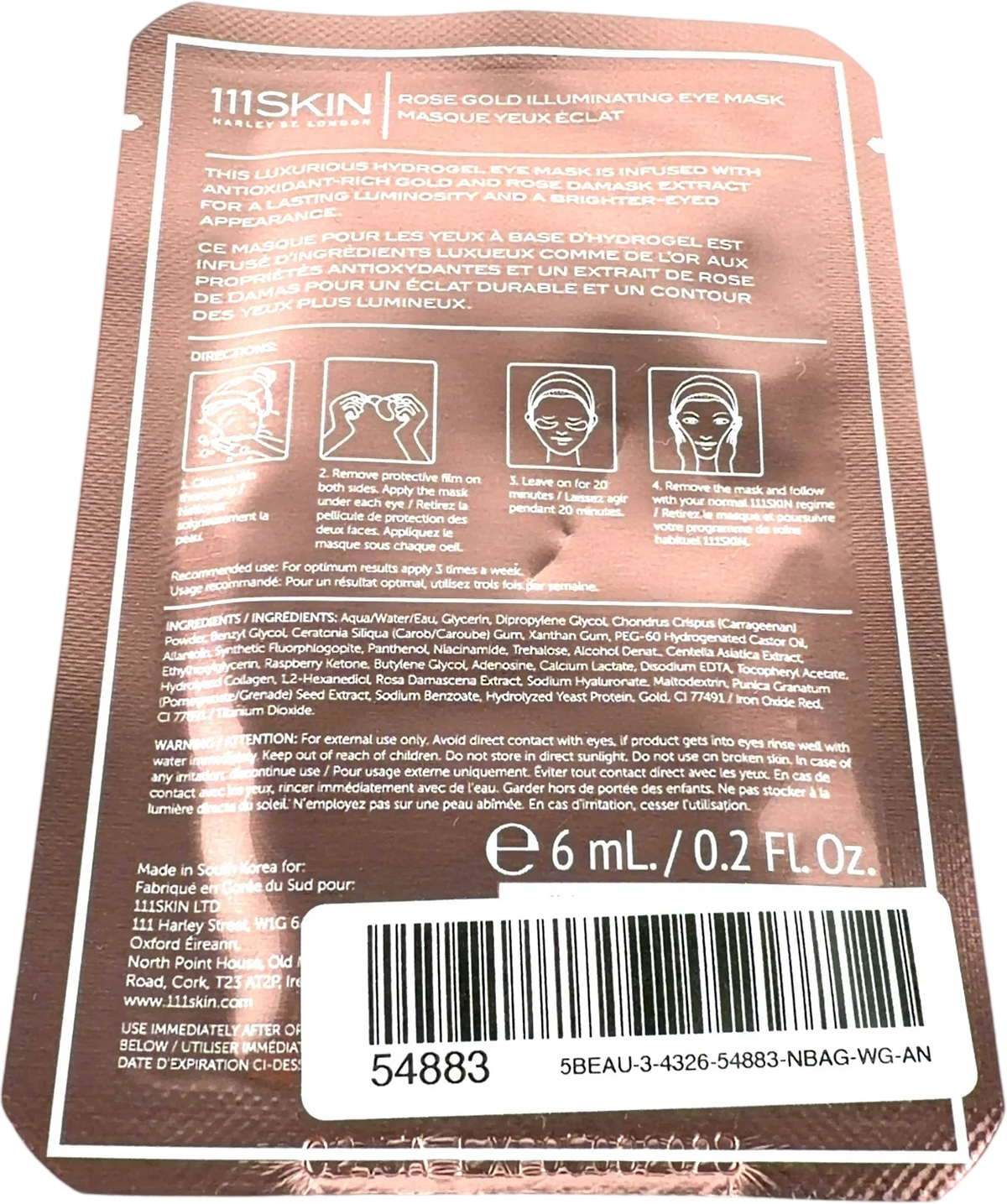 111skin Rose Gold Illuminating Eye Mask, size 6ml — back