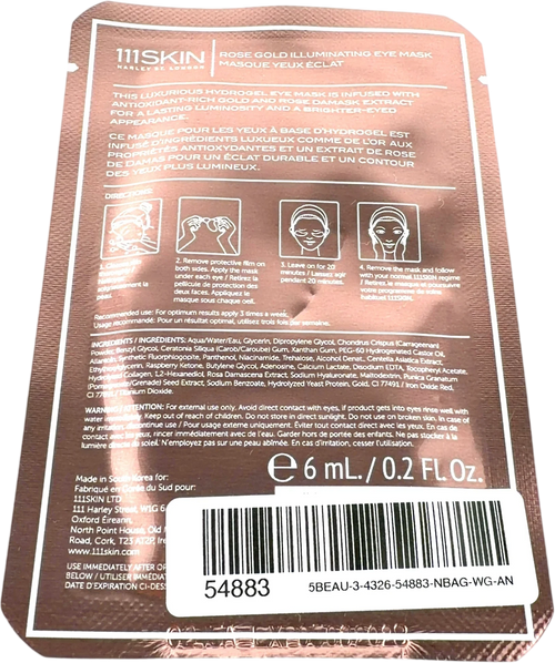111skin Rose Gold Illuminating Eye Mask, size 6ml — back