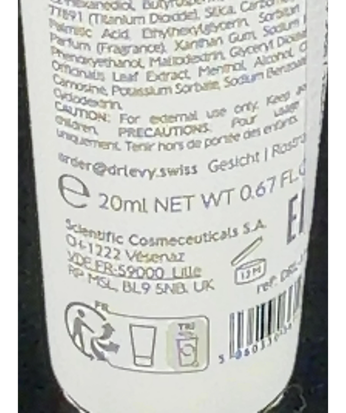 Dr Levy Overnight Booster Cream, size 20ml — care label