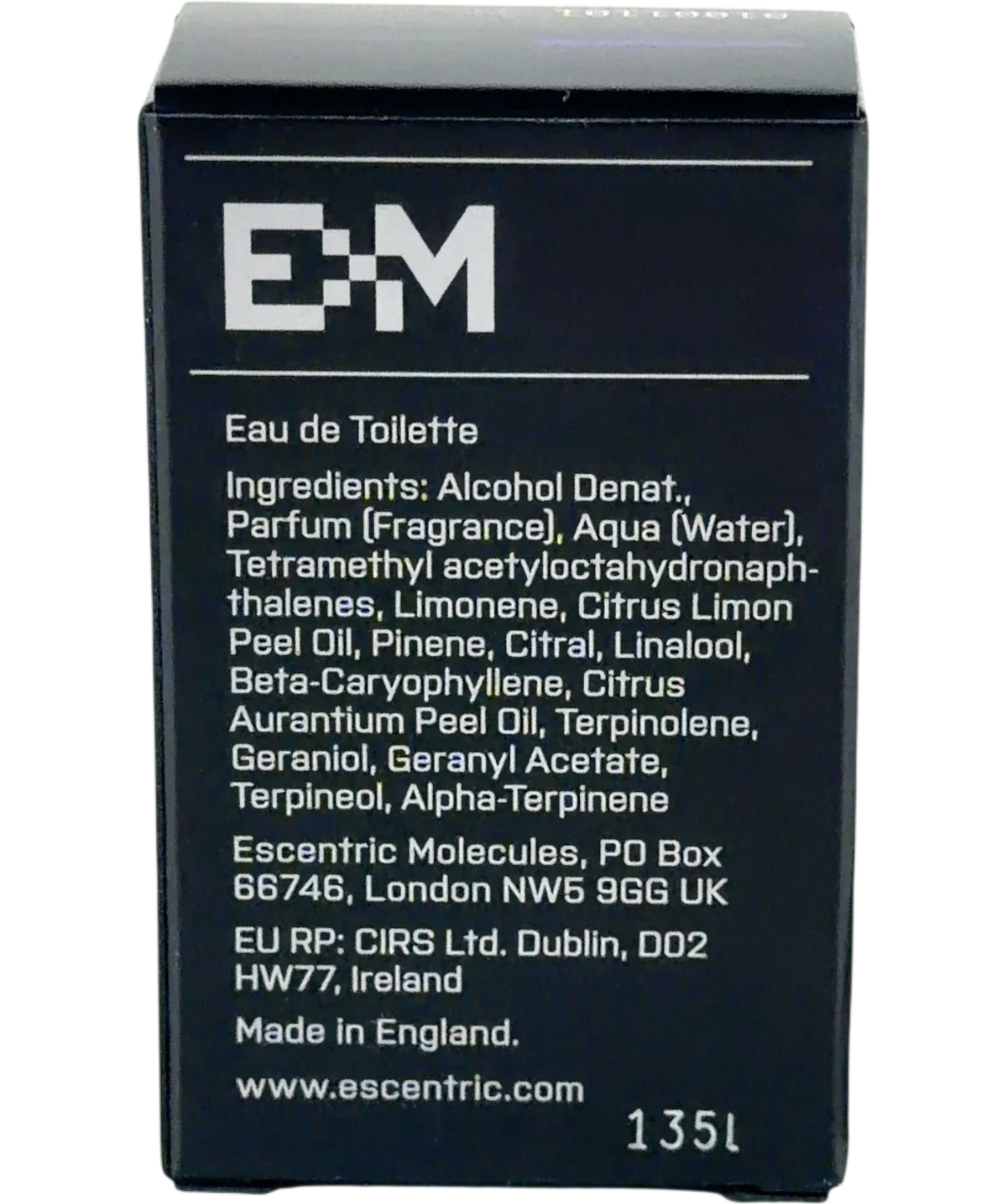 Escentric Molecules Escentric 01, size 10ml — back