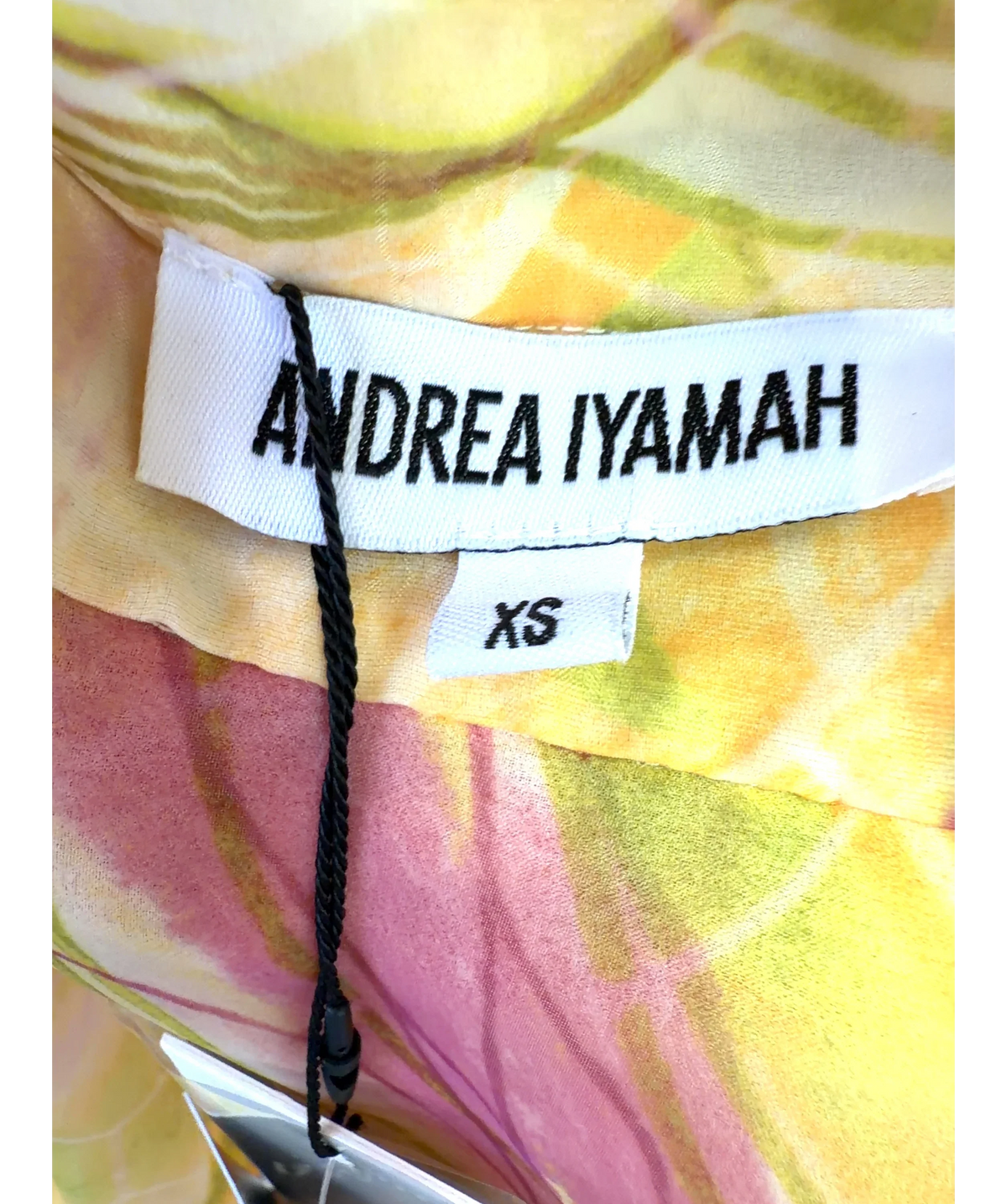 Andrea Iyamah Yellow chiffon floral co-ord set, size UK M — fabric detail