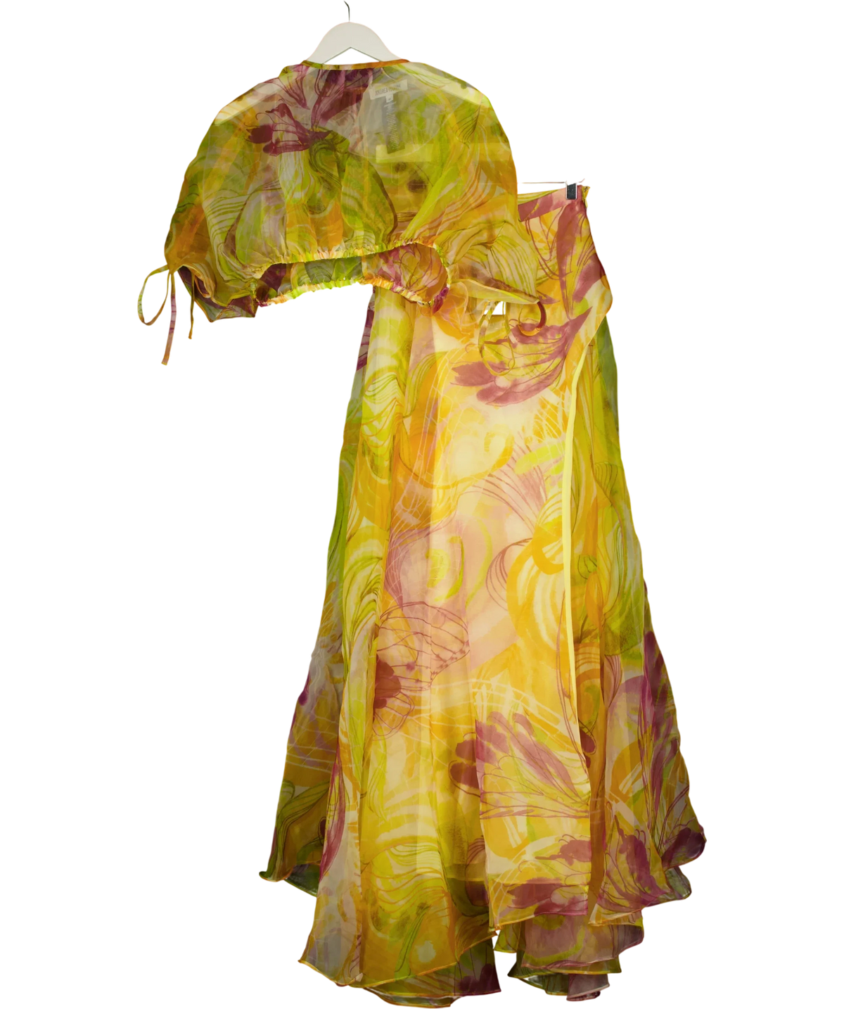 Andrea Iyamah Yellow chiffon floral co-ord set, size UK M — front